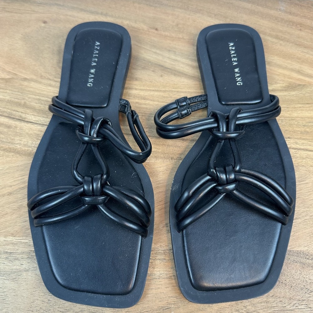 New NWOB‎ Womens Azalea Wang Stetson Black Leather Slides Sandals Size 9 M